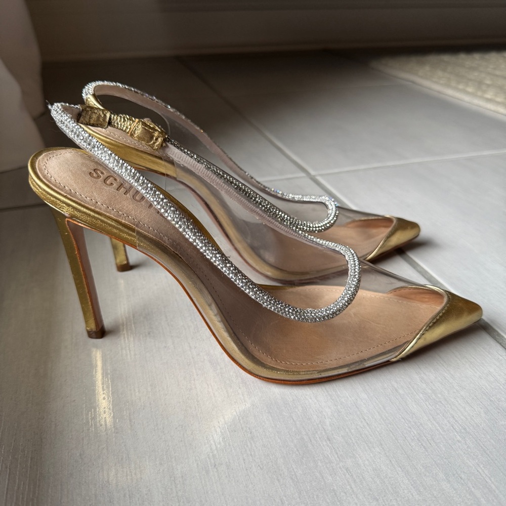 Schutz Audrey Slingback Pointed Toe Pump jewel-encrusted topline